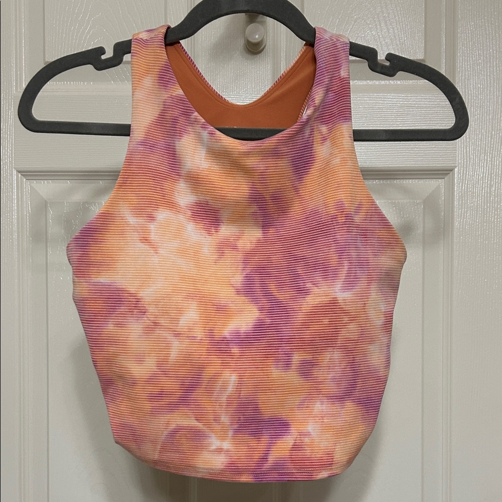 Athleta High Neck Cropped Tank - Pink & Orange Floral Watercolor